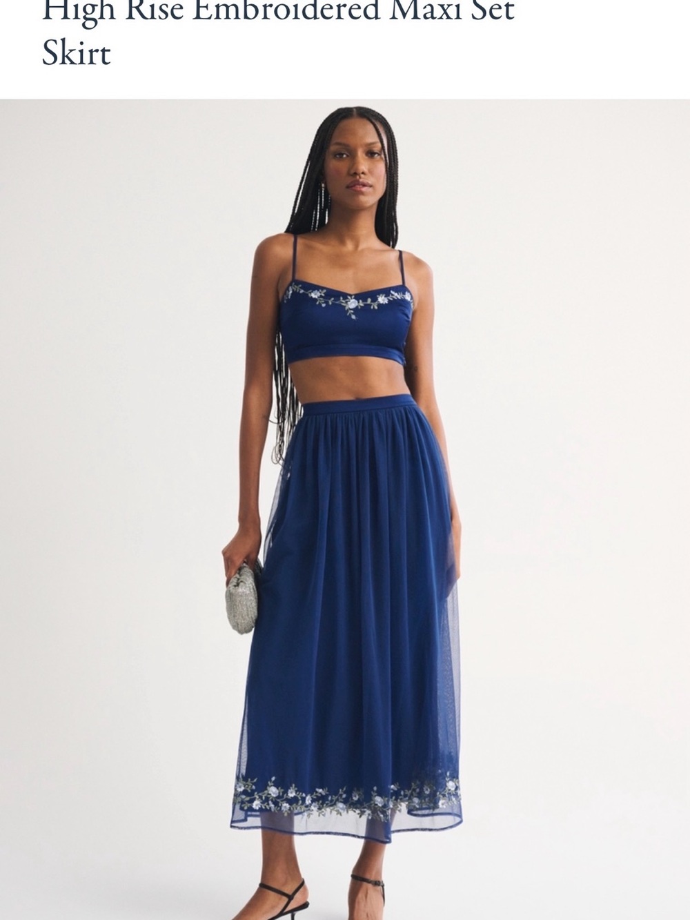 High Rise Embroidered Maxi Skirt - Navy